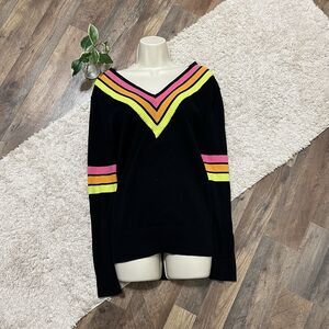 Nordstrom BP. Size Medium Gender Inclusive Be Proud Neon Striped V Neck Sweater